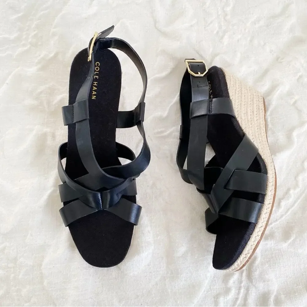 Cole Haan Crystal Leather Wedge Sandals New